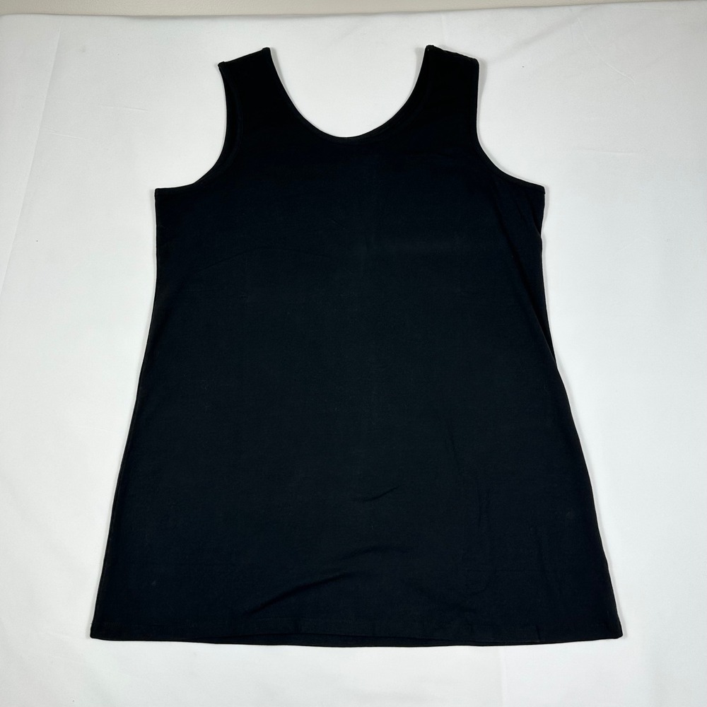 Denim & Co Essentials Womens 1X Black Scoop Neck Sleeveless Knit Tank Top Solid‎